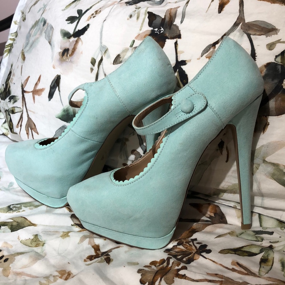 Baby blue, turquoise high heels